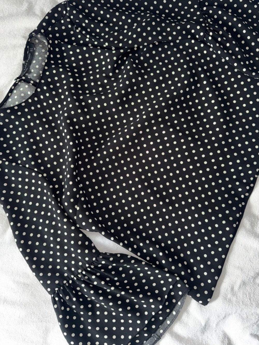 Zara Black Polka Dot Blouse with White Dots - Picture 5 of 5
